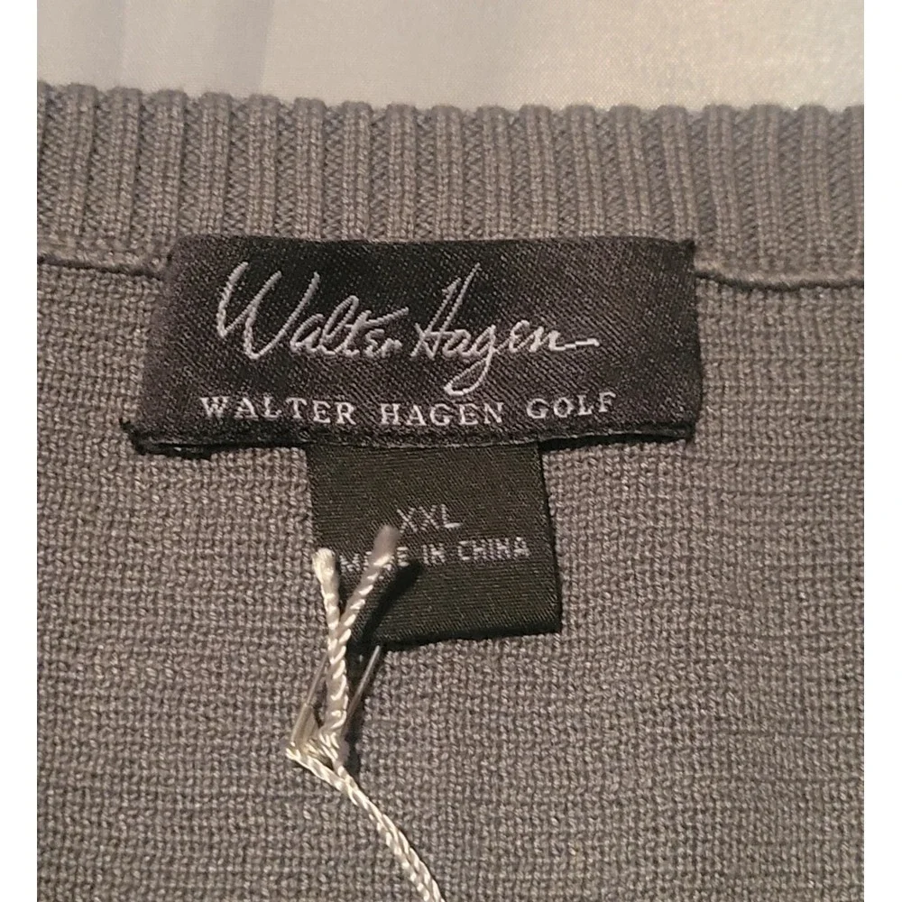 NWT Walter Hagen‎ Golf Sweater Vest Mens 2XL XXL Silk Cotton Gray Sports Preppy